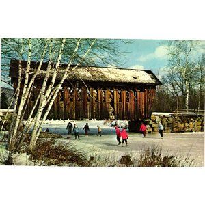 Currier Ives Winter Covered Bridge Postcard Travel Souvenir Unposted New England